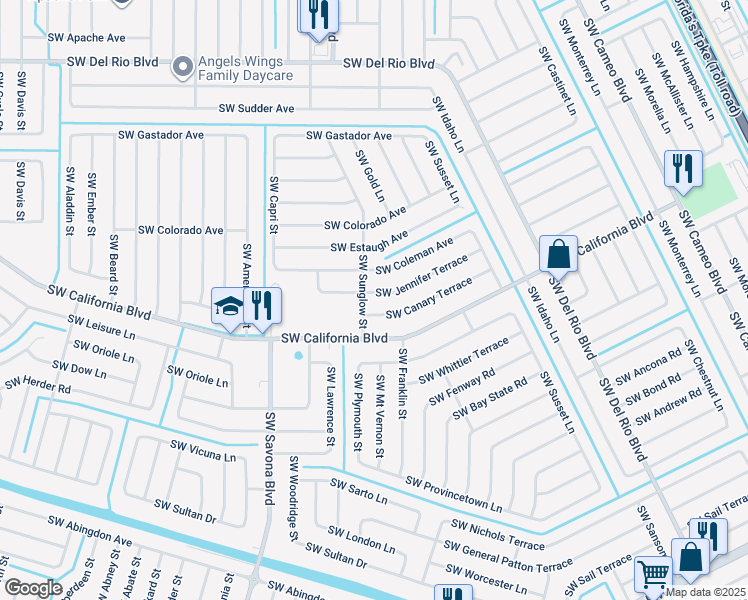 map of restaurants, bars, coffee shops, grocery stores, and more near 1085 Southwest Canary Terrace in Port St. Lucie