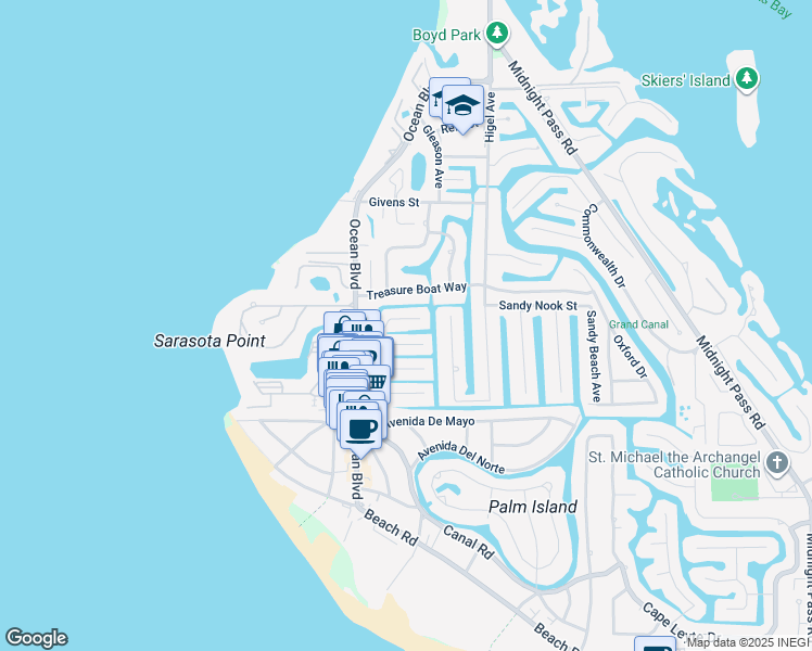 map of restaurants, bars, coffee shops, grocery stores, and more near 313 Avenida Leona in Siesta Key