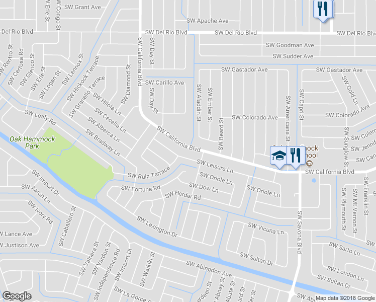 map of restaurants, bars, coffee shops, grocery stores, and more near 1526 Southwest California Boulevard in Port Saint Lucie