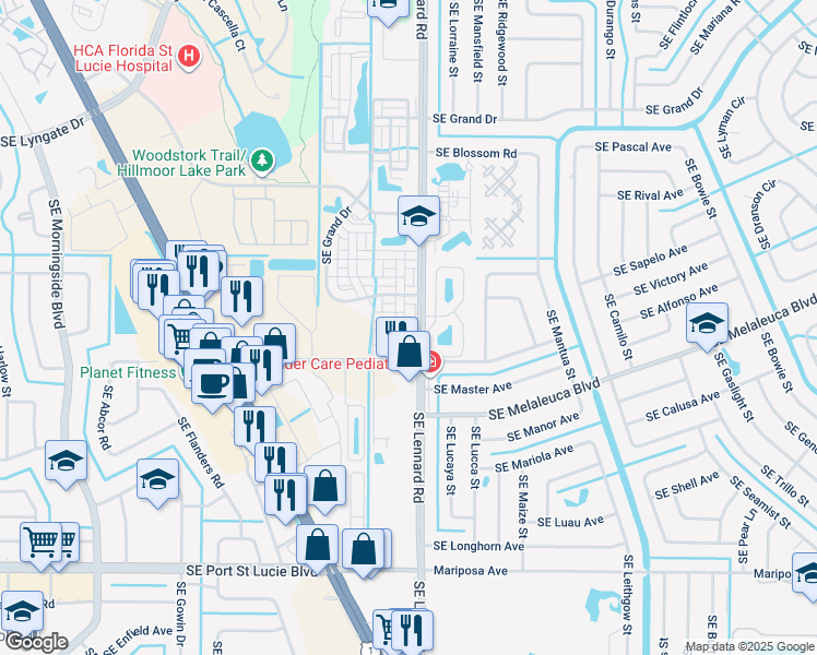 map of restaurants, bars, coffee shops, grocery stores, and more near 2045 Southeast Avon Park Drive in Port St. Lucie
