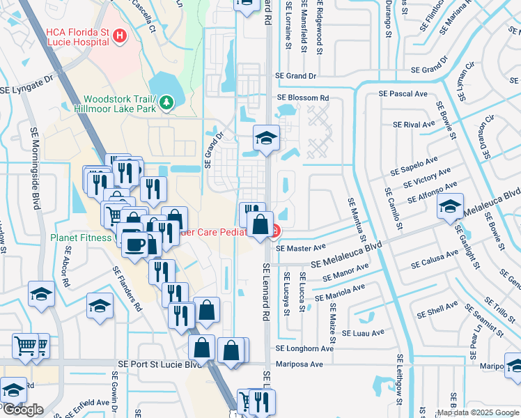 map of restaurants, bars, coffee shops, grocery stores, and more near 2045 Southeast Avon Park Drive in Port St. Lucie