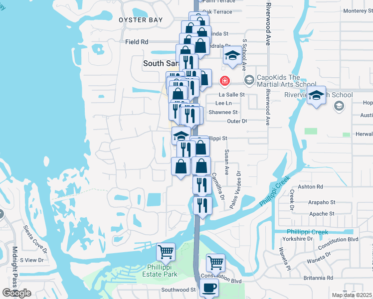 map of restaurants, bars, coffee shops, grocery stores, and more near 1980 Landings Boulevard in Sarasota