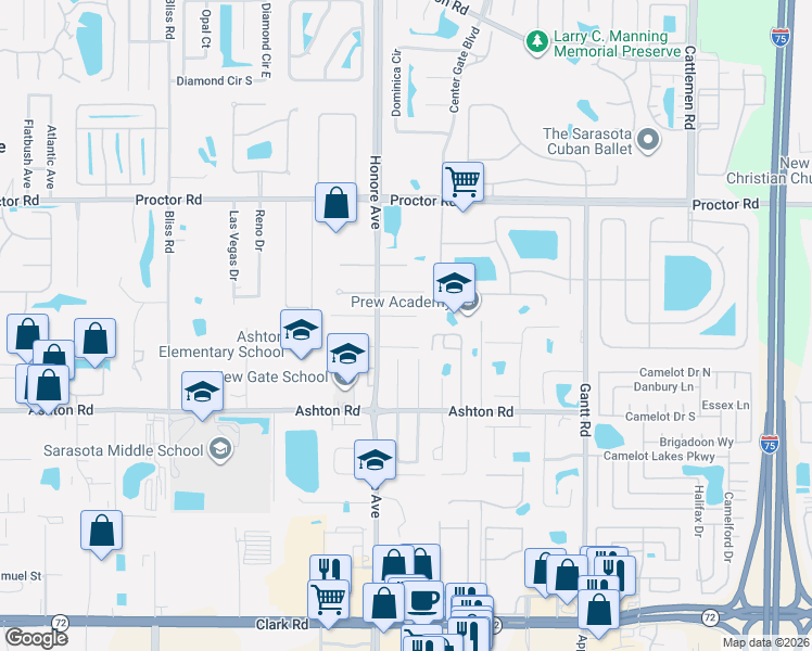 map of restaurants, bars, coffee shops, grocery stores, and more near 5319 Levi Lane in Sarasota