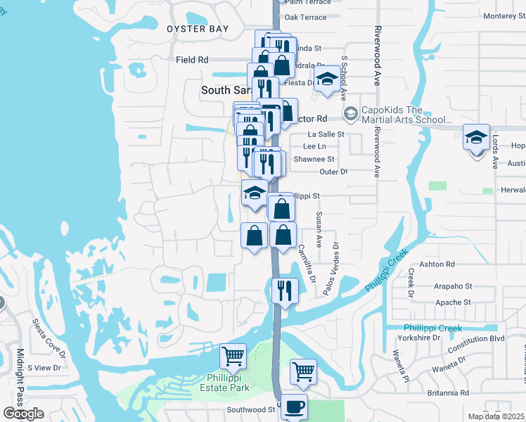 map of restaurants, bars, coffee shops, grocery stores, and more near 1990 Landings Boulevard in Sarasota