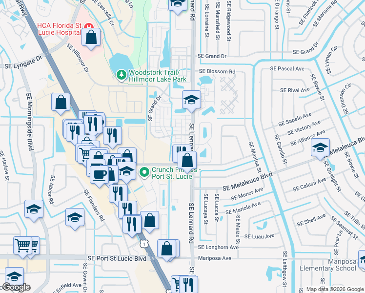 map of restaurants, bars, coffee shops, grocery stores, and more near 2168 Southeast Destin Drive in Port St. Lucie