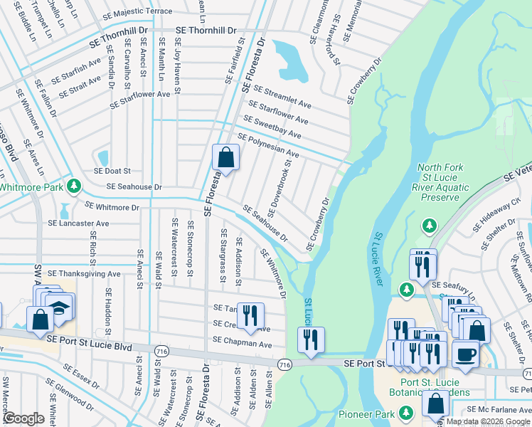 map of restaurants, bars, coffee shops, grocery stores, and more near 2026 Southeast Doverbrook Street in Port St. Lucie