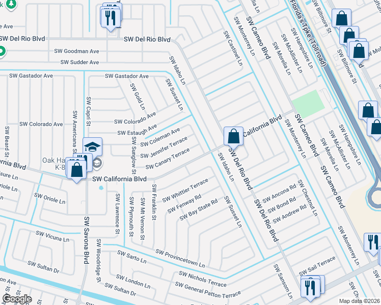 map of restaurants, bars, coffee shops, grocery stores, and more near 1013 Southwest Canary Terrace in Port St. Lucie