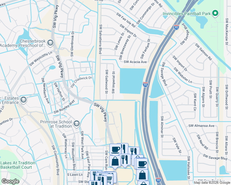 map of restaurants, bars, coffee shops, grocery stores, and more near 2125 Southwest Imperial Street in Port St. Lucie