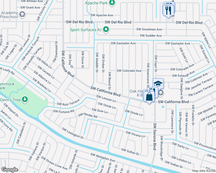 map of restaurants, bars, coffee shops, grocery stores, and more near 2049 Southwest Beard Street in Port St. Lucie