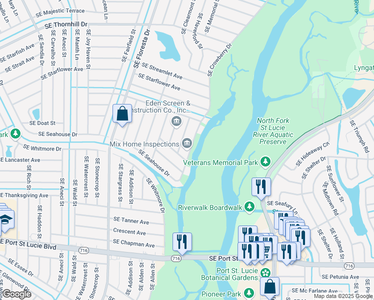 map of restaurants, bars, coffee shops, grocery stores, and more near 2044 Southeast Crowberry Drive in Port Saint Lucie