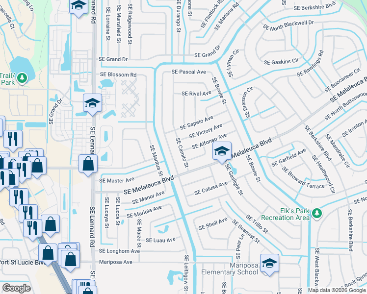 map of restaurants, bars, coffee shops, grocery stores, and more near 2402 Southeast Victory Avenue in Port St. Lucie