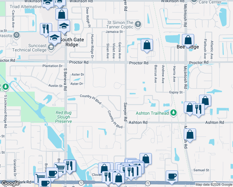 map of restaurants, bars, coffee shops, grocery stores, and more near 3948 Berlin Drive in Sarasota