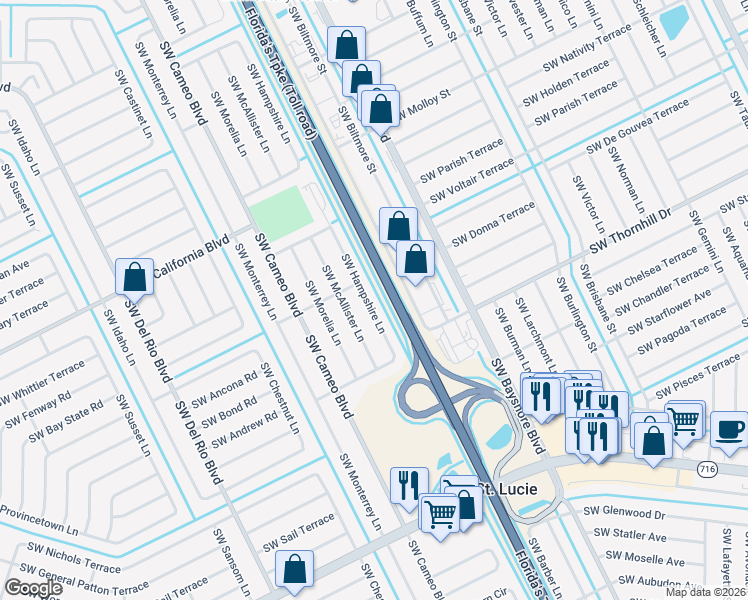 map of restaurants, bars, coffee shops, grocery stores, and more near 2019 Southwest Hampshire Lane in Port St. Lucie