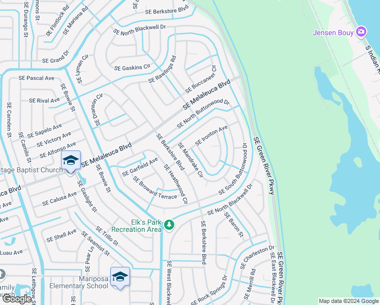 map of restaurants, bars, coffee shops, grocery stores, and more near 2254 Southeast Mandrake Circle in Port St. Lucie