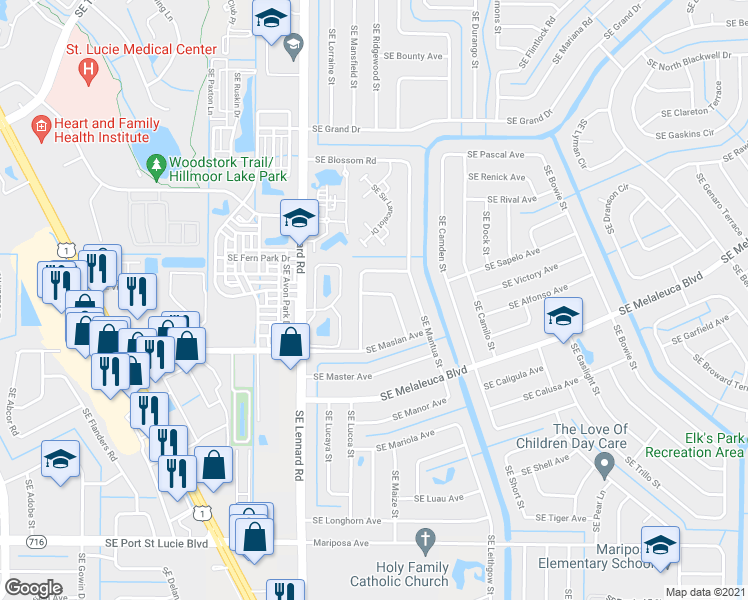 map of restaurants, bars, coffee shops, grocery stores, and more near 2012 Southeast Mary Terrace in Port St. Lucie