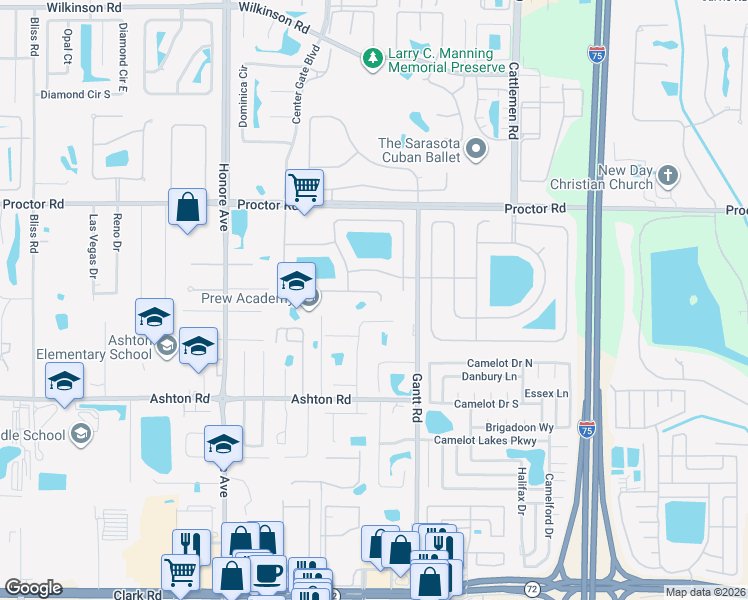 map of restaurants, bars, coffee shops, grocery stores, and more near 5596 Oak Grove Court in Sarasota