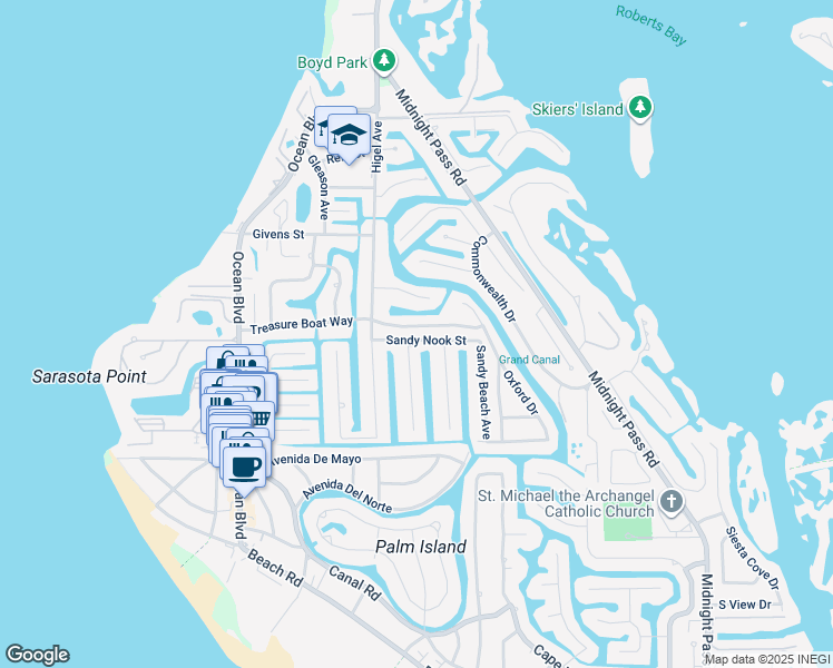 map of restaurants, bars, coffee shops, grocery stores, and more near 632 Treasure Boat Way in Siesta Key