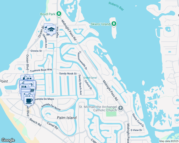 map of restaurants, bars, coffee shops, grocery stores, and more near 4941 Commonwealth Drive in Siesta Key