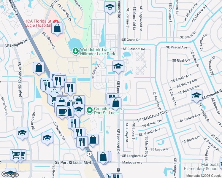 map of restaurants, bars, coffee shops, grocery stores, and more near 2168 Southeast Destin Drive in Port St. Lucie