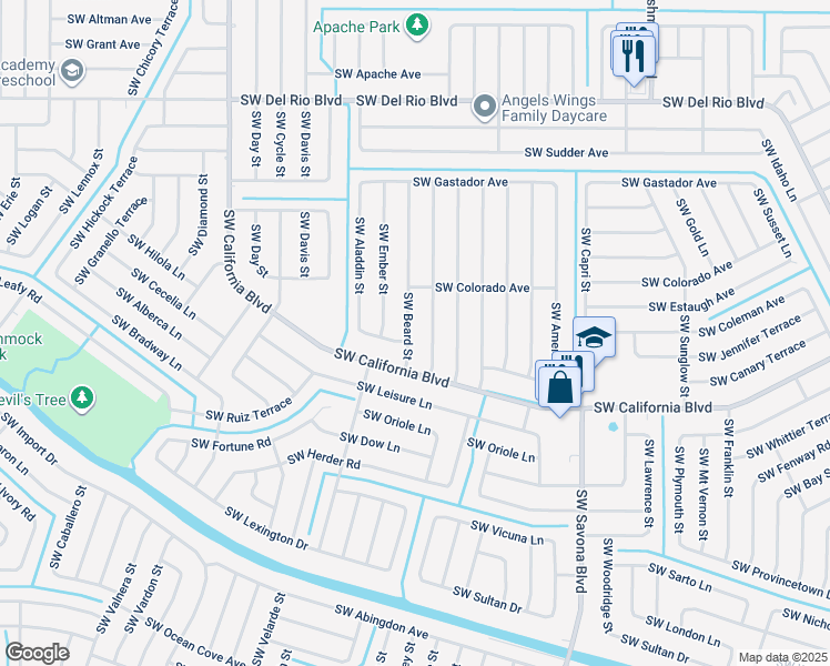 map of restaurants, bars, coffee shops, grocery stores, and more near 2049 Southwest Beard Street in Port St. Lucie