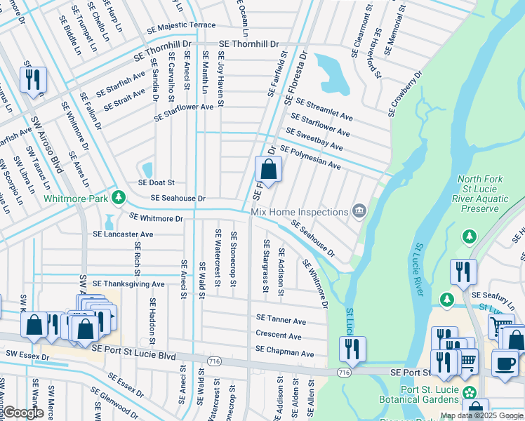 map of restaurants, bars, coffee shops, grocery stores, and more near 706 Southeast Seahouse Drive in Port St. Lucie