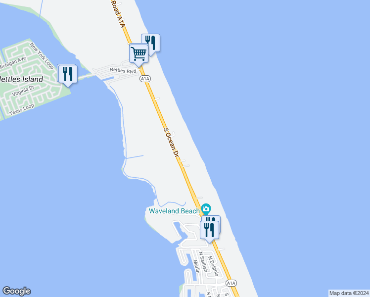 map of restaurants, bars, coffee shops, grocery stores, and more near 10044 South Ocean Drive in Jensen Beach