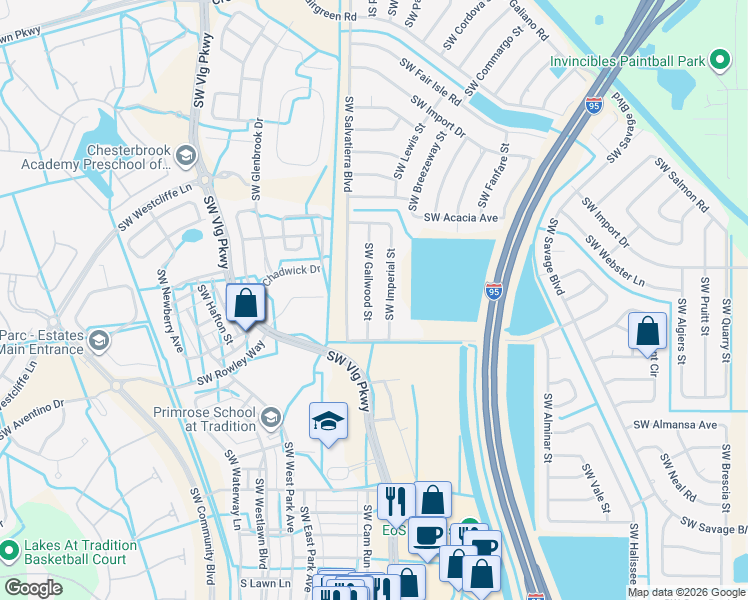 map of restaurants, bars, coffee shops, grocery stores, and more near 2125 Southwest Gailwood Street in Port St. Lucie