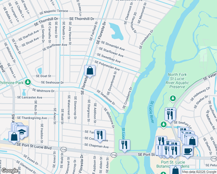 map of restaurants, bars, coffee shops, grocery stores, and more near 2026 Southeast Doverbrook Street in Port St. Lucie
