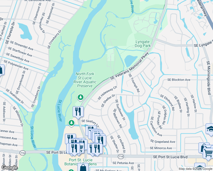 map of restaurants, bars, coffee shops, grocery stores, and more near 2031 Southeast New York Street in Port St. Lucie