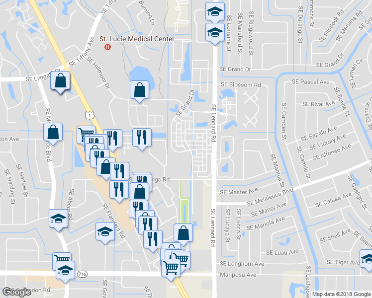 map of restaurants, bars, coffee shops, grocery stores, and more near 1996 Southeast High Springs Drive in Port Saint Lucie
