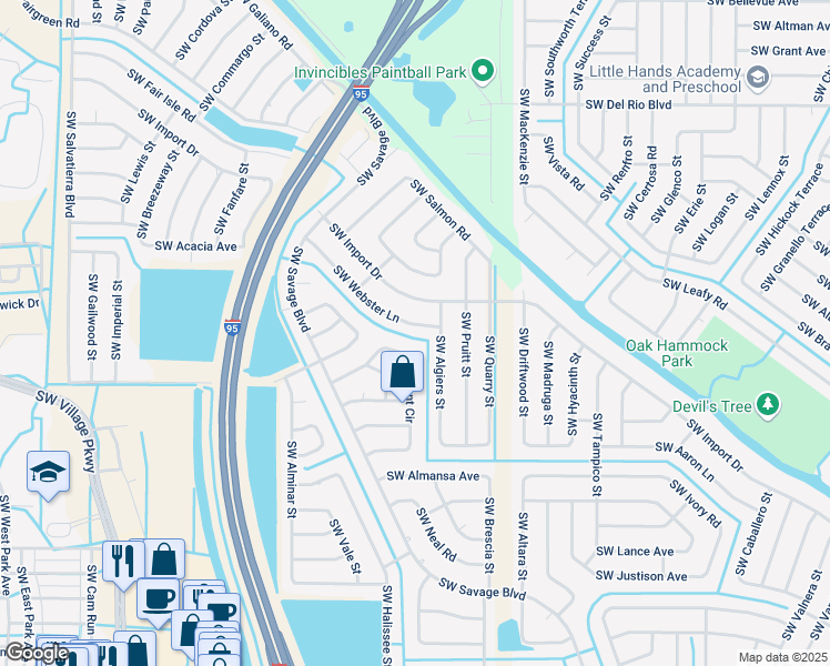 map of restaurants, bars, coffee shops, grocery stores, and more near 2323 Southwest Kent Circle in Port St. Lucie