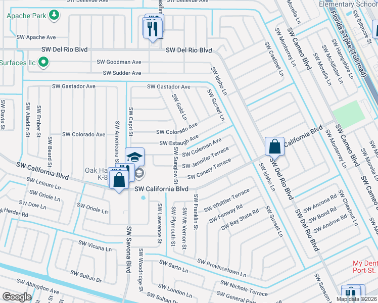 map of restaurants, bars, coffee shops, grocery stores, and more near 1058 Southwest Coleman Avenue in Port St. Lucie