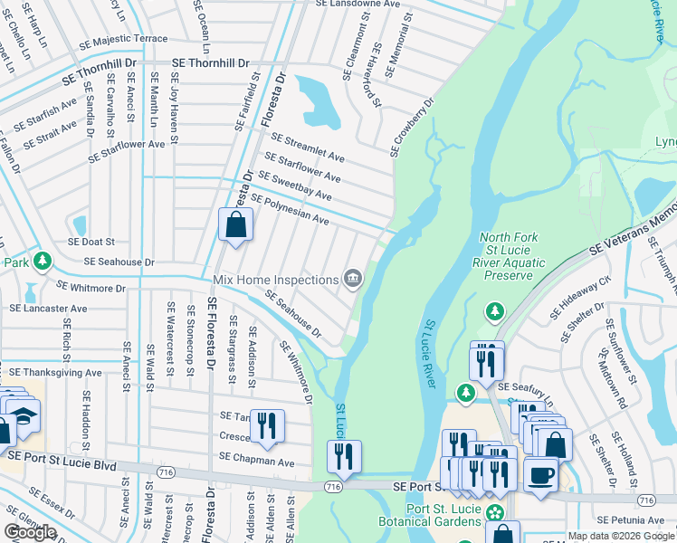 map of restaurants, bars, coffee shops, grocery stores, and more near 2081 Southeast Esterbrook Street in Port St. Lucie