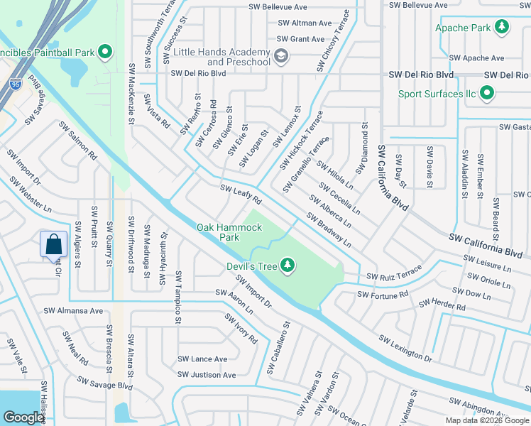 map of restaurants, bars, coffee shops, grocery stores, and more near 1826 Southwest Leafy Road in Port St. Lucie
