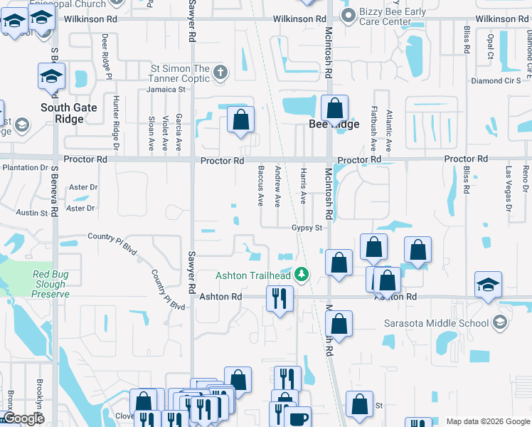 map of restaurants, bars, coffee shops, grocery stores, and more near 4931 Baccus Avenue in Sarasota