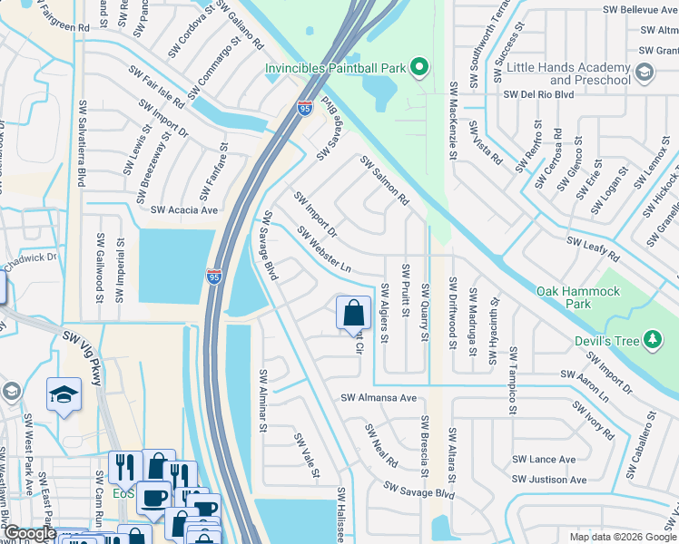 map of restaurants, bars, coffee shops, grocery stores, and more near 2323 Southwest Kent Circle in Port St. Lucie