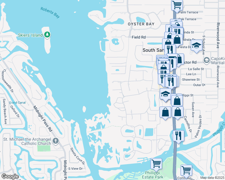 map of restaurants, bars, coffee shops, grocery stores, and more near 1300 Landings Drive in Sarasota