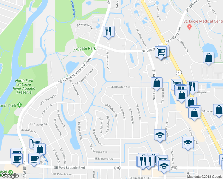 map of restaurants, bars, coffee shops, grocery stores, and more near 1516 Southeast Blockton Avenue in Port Saint Lucie