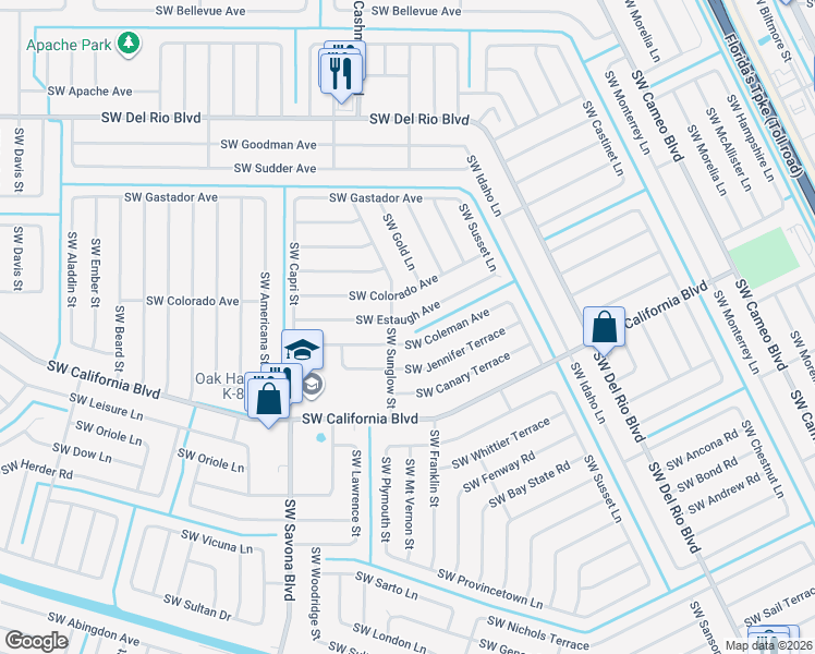 map of restaurants, bars, coffee shops, grocery stores, and more near 1058 Southwest Coleman Avenue in Port St. Lucie
