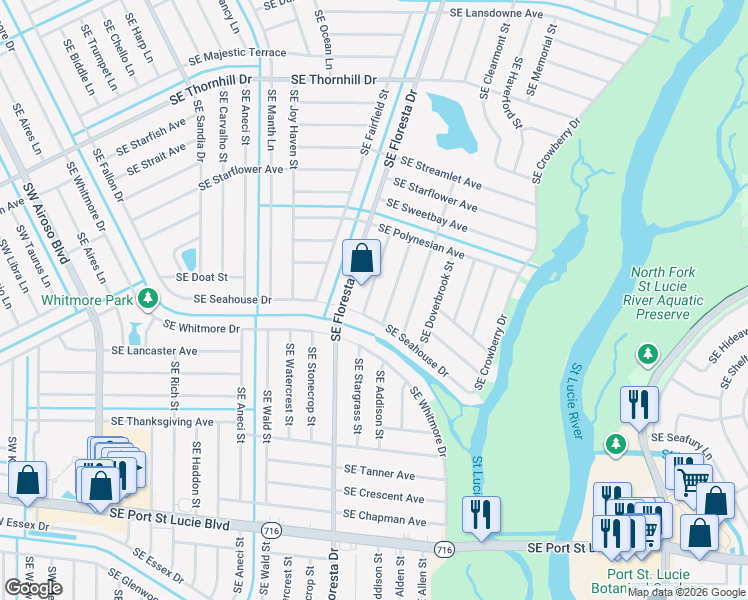 map of restaurants, bars, coffee shops, grocery stores, and more near 2085 Southeast Crystal Mist Street in Port St. Lucie