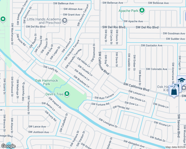 map of restaurants, bars, coffee shops, grocery stores, and more near 1710 Southwest Cecelia Lane in Port St. Lucie
