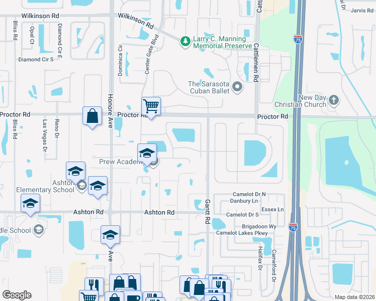 map of restaurants, bars, coffee shops, grocery stores, and more near 5596 Oak Grove Court in Sarasota