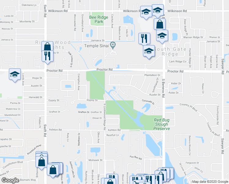 map of restaurants, bars, coffee shops, grocery stores, and more near 3264 Austin Street in Sarasota