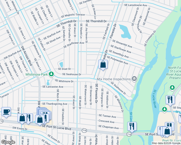 map of restaurants, bars, coffee shops, grocery stores, and more near 1992 Southeast Fairfield Street in Port Saint Lucie