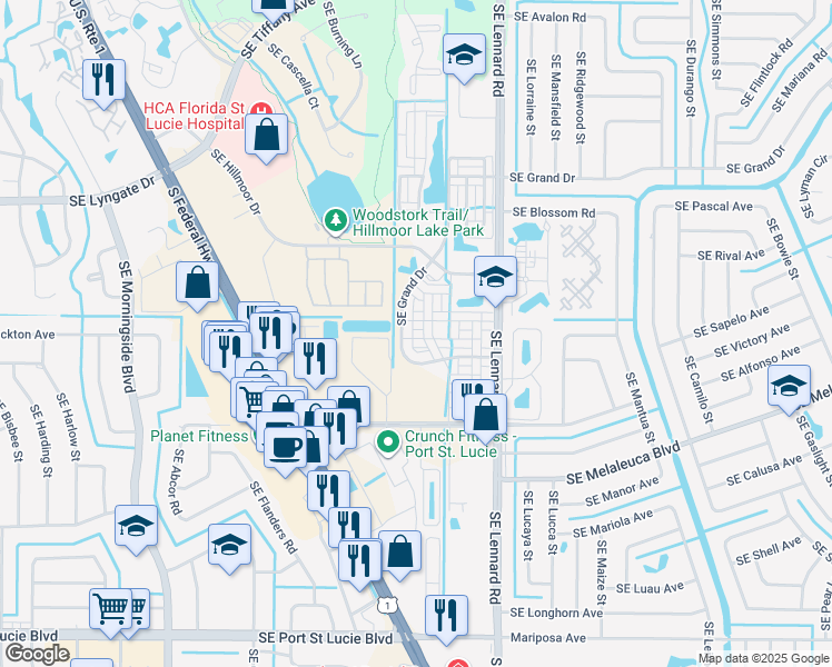 map of restaurants, bars, coffee shops, grocery stores, and more near 2085 Southeast Eatonville Drive in Port Saint Lucie