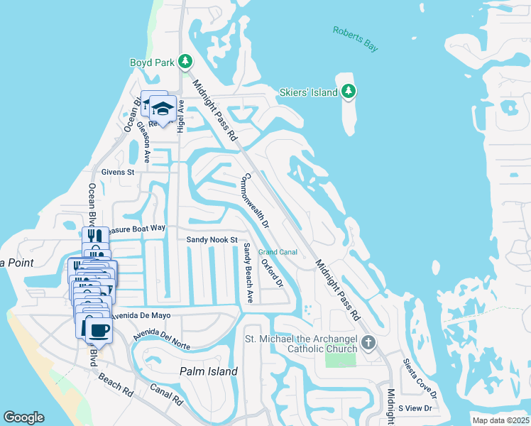 map of restaurants, bars, coffee shops, grocery stores, and more near 650 Venice Lane in Siesta Key
