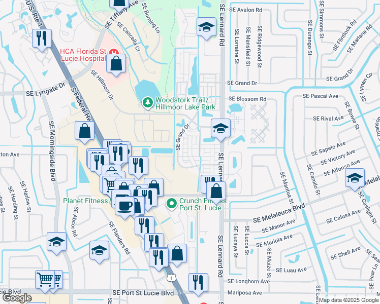 map of restaurants, bars, coffee shops, grocery stores, and more near 1928 Southeast High Springs Drive in Port St. Lucie