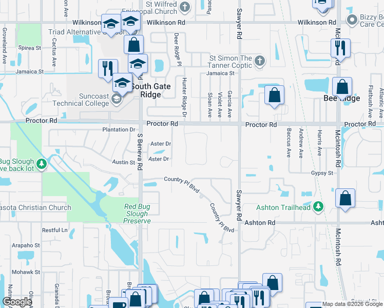 map of restaurants, bars, coffee shops, grocery stores, and more near 3730 Malec Circle in Sarasota