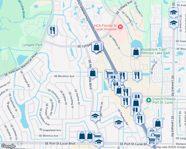 map of restaurants, bars, coffee shops, grocery stores, and more near 1773 Southeast Blockton Avenue in Port St. Lucie