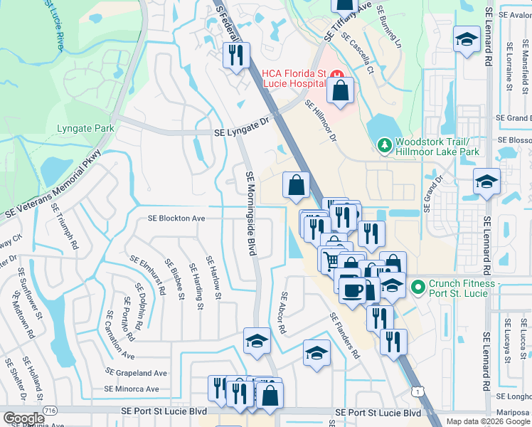 map of restaurants, bars, coffee shops, grocery stores, and more near 1773 Southeast Blockton Avenue in Port St. Lucie